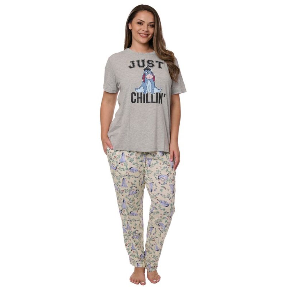 New Women's Plus Size Eeyore T-Shirt and Watercolor Lounge Pants 2PC Set